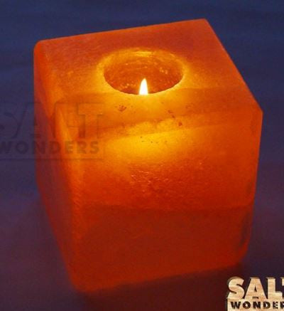 IndusClassic® TLN-16 Himalayan Natural Crystal Salt Cube Tea Light Candle Holder