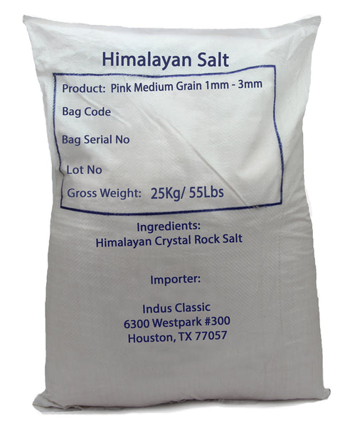 IndusClassic® 55 lbs Authentic Pure Natural Halall Unprocessed Himalayan Edible Pink Cooking Medium Grain Salt 1mm to 3mm
